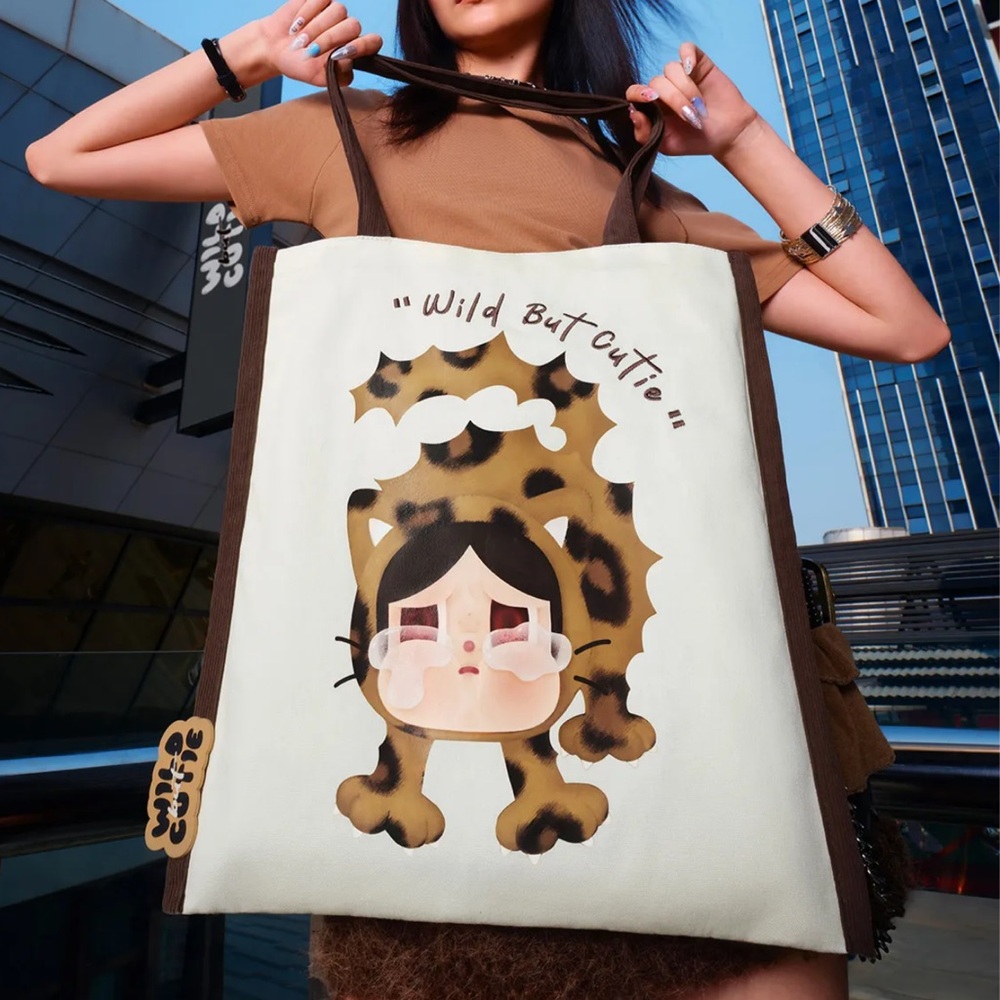Pop Mart Wild But Cute Leopard Print Canvas Tote Bag - Brown & Cream